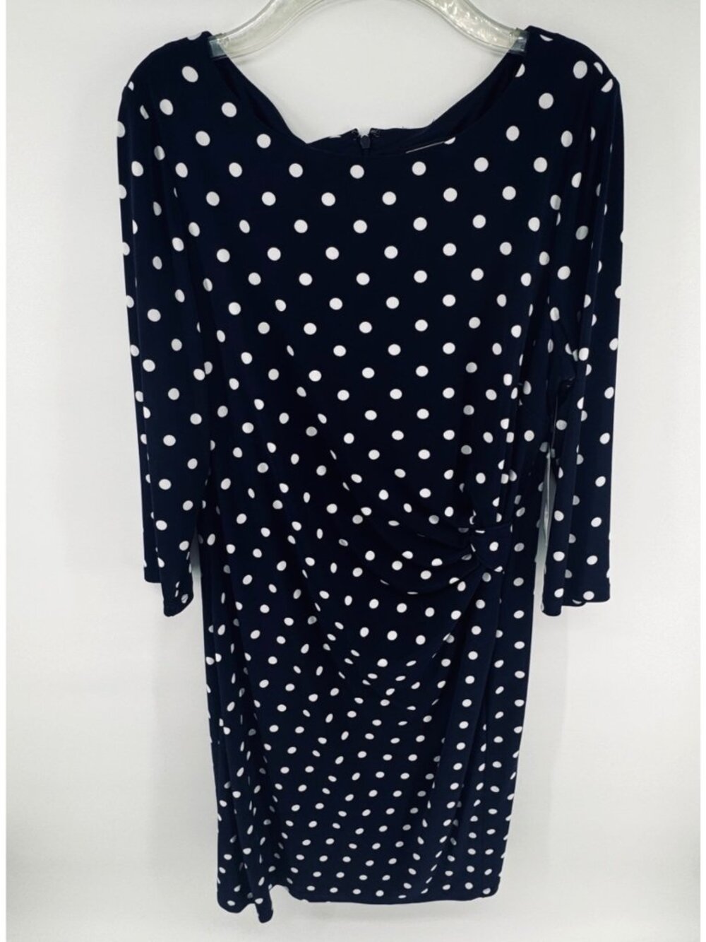 Jessica Howard Navy White Polka Dot Dress With Ruched Side Size 16 NWT